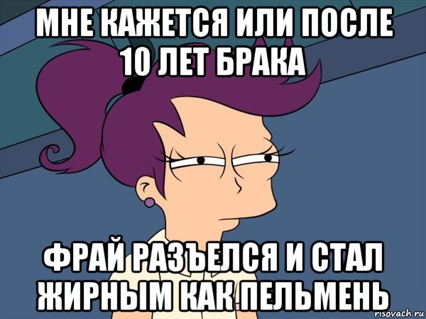 мне кажется или после 10 лет брака фрай разъелся и стал жирным как пельмень, Мем Мне кажется или (с Лилой)