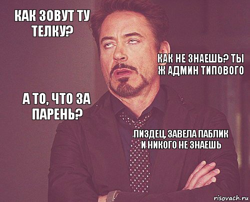 Как зовут ту телку?  А то, что за парень?  Пиздец, завела паблик и никого не знаешь     Как не знаешь? Ты ж админ Типового, Комикс мое лицо