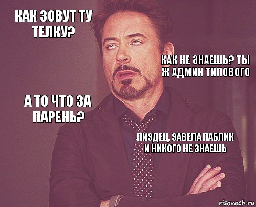 Как зовут ту телку?  А то что за парень?  Пиздец, завела паблик и никого не знаешь     Как не знаешь? Ты ж админ Типового, Комикс мое лицо