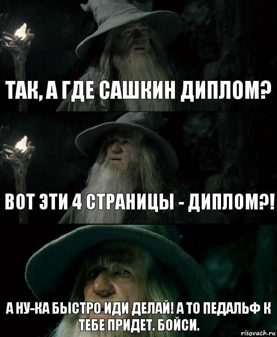 так, а где Сашкин диплом? вот эти 4 страницы - диплом?! А ну-ка быстро иди делай! А то Педальф к тебе придет. Бойси., Комикс Гендальф заблудился