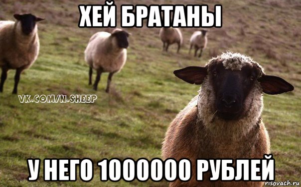 хей братаны у него 1000000 рублей, Мем  Наивная Овца