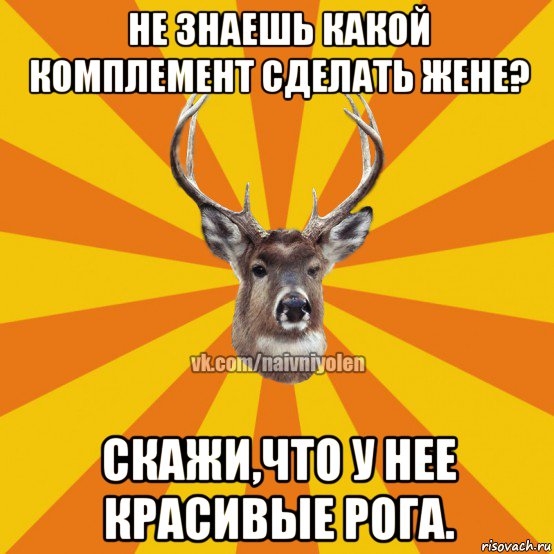 не знаешь какой комплемент сделать жене? скажи,что у нее красивые рога., Мем Наивный Олень вк