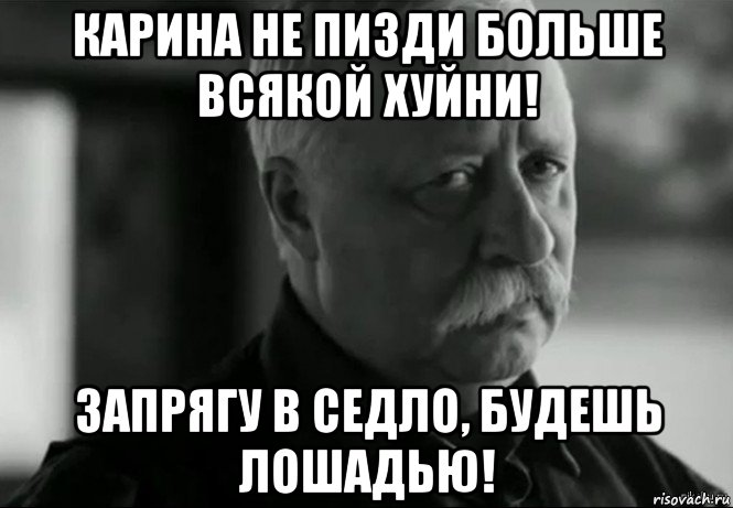 карина не пизди больше всякой хуйни! запрягу в седло, будешь лошадью!, Мем Не расстраивай Леонида Аркадьевича