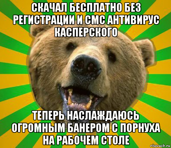 скачал бесплатно без регистрации и смс антивирус касперского теперь наслаждаюсь огромным банером с порнуха на рабочем столе, Мем Нелепый медведь