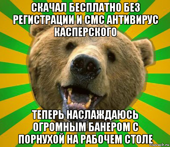 скачал бесплатно без регистрации и смс антивирус касперского теперь наслаждаюсь огромным банером с порнухой на рабочем столе, Мем Нелепый медведь