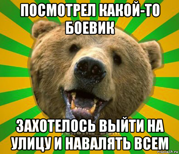 посмотрел какой-то боевик захотелось выйти на улицу и навалять всем, Мем Нелепый медведь