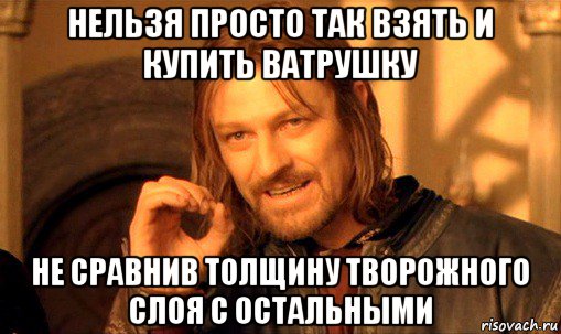 нельзя просто так взять и купить ватрушку не сравнив толщину творожного слоя с остальными, Мем Нельзя просто так взять и (Боромир мем)