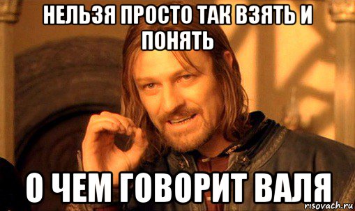 нельзя просто так взять и понять о чем говорит валя, Мем Нельзя просто так взять и (Боромир мем)