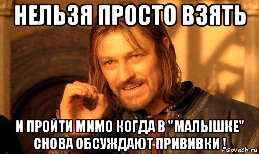 нельзя просто взять и пройти мимо когда в "малышке" снова обсуждают прививки !, Мем Нельзя просто так взять и (Боромир мем)