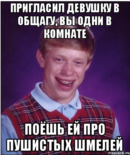 пригласил девушку в общагу, вы одни в комнате поёшь ей про пушистых шмелей