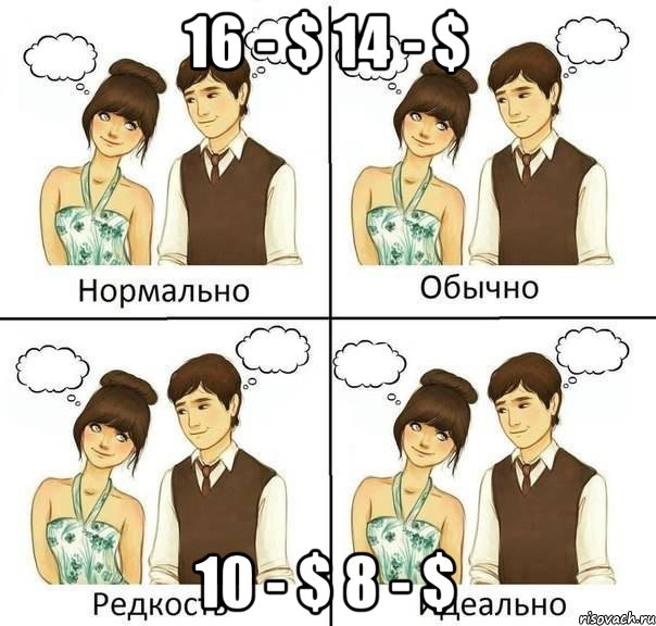 16 - $ 14 - $ 10 - $ 8 - $, Комикс нормально обычно необычно идеаль