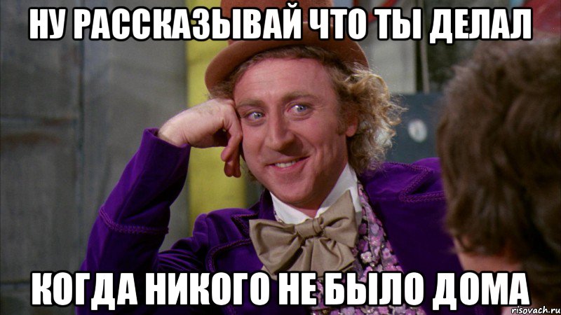 ну рассказывай что ты делал когда никого не было дома, Мем Ну давай расскажи (Вилли Вонка)