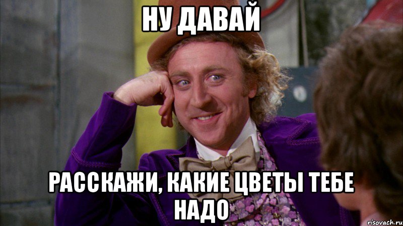 ну давай расскажи, какие цветы тебе надо, Мем Ну давай расскажи (Вилли Вонка)