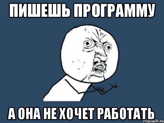 Пишешь программу А она не хочет работать, Мем Ну почему