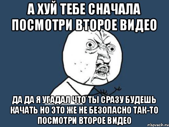 а хуй тебе сначала посмотри второе видео да да я угадал что ты сразу будешь качать но это же не безопасно так-то посмотри второе видео, Мем Ну почему