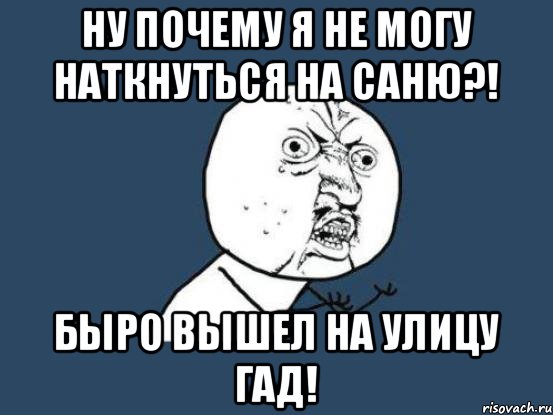 Ну почему я не могу наткнуться на Саню?! Быро вышел на улицу гад!, Мем Ну почему