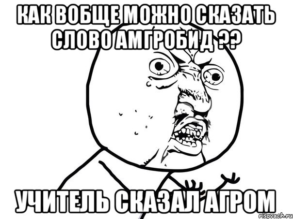 как вобще можно сказать слово амгробид ?? учитель сказал агром, Мем Ну почему (белый фон)