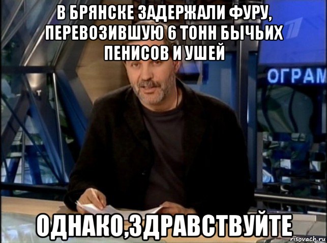 в брянске задержали фуру, перевозившую 6 тонн бычьих пенисов и ушей однако,здравствуйте, Мем Однако Здравствуйте