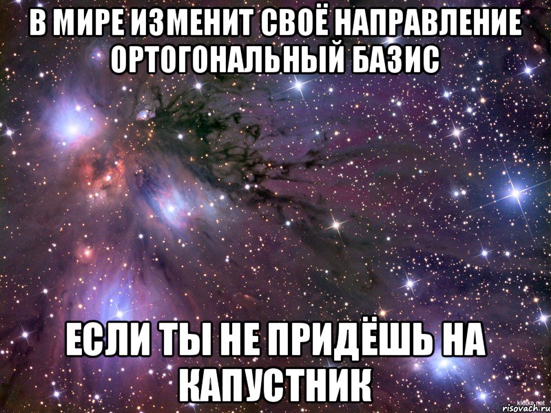 В МИРЕ ИЗМЕНИТ СВОЁ НАПРАВЛЕНИЕ ОРТОГОНАЛЬНЫЙ БАЗИС ЕСЛИ ТЫ НЕ ПРИДЁШЬ НА КАПУСТНИК, Мем Космос