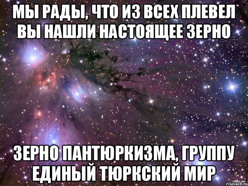 Мы рады, что из всех плевел вы нашли настоящее зерно зерно ПАНТЮРКИЗМА, ГРУППУ ЕДИНЫЙ ТЮРКСКИЙ МИР, Мем Космос