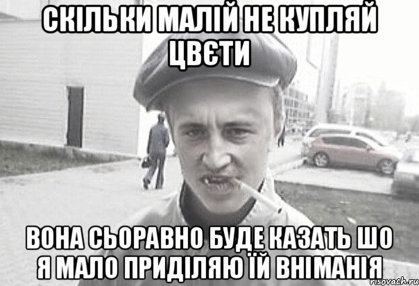 Скільки малій не купляй цвєти Вона сьоравно буде казать шо я мало приділяю їй вніманія, Мем Пацанська философия