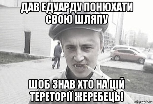 дав едуарду понюхати свою шляпу шоб знав хто на цій тереторії жеребець!, Мем Пацанська философия