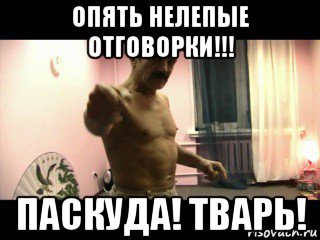 опять нелепые отговорки!!! паскуда! тварь!, Мем Паскуда тварь