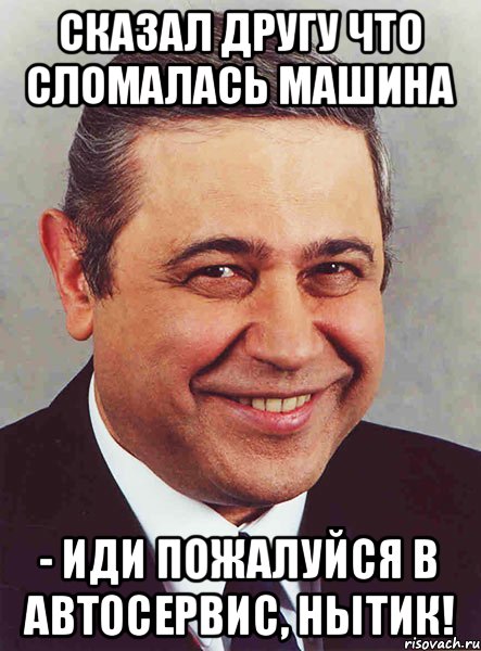 Сказал другу что сломалась машина - Иди пожалуйся в автосервис, нытик!, Мем петросян