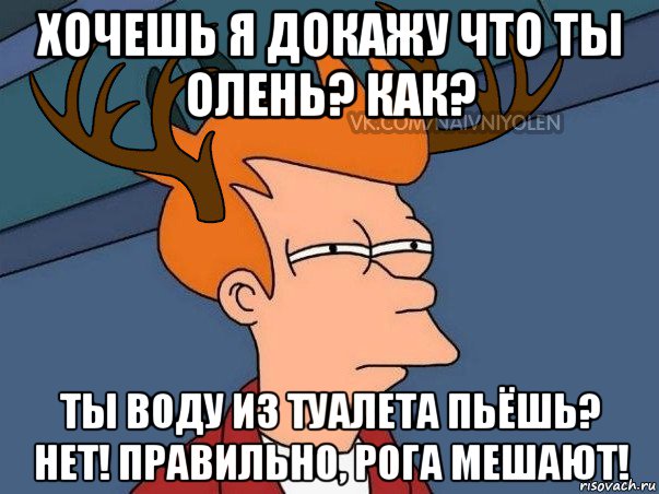 хочешь я докажу что ты олень? как? ты воду из туалета пьёшь? нет! правильно, рога мешают!, Мем  Подозрительный олень