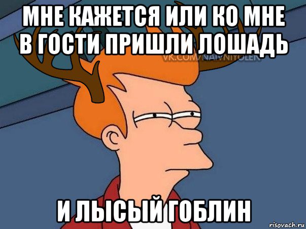 мне кажется или ко мне в гости пришли лошадь и лысый гоблин, Мем  Подозрительный олень