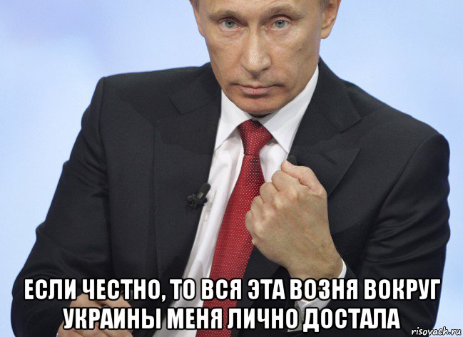  если честно, то вся эта возня вокруг украины меня лично достала, Мем Путин показывает кулак