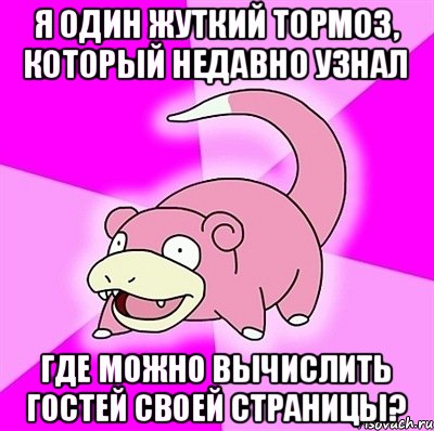 Я один жуткий тормоз, который недавно узнал где можно вычислить гостей своей страницы?, Мем слоупок