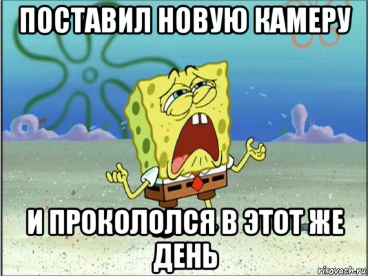 поставил новую камеру и прокололся в этот же день, Мем Спанч Боб плачет