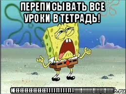 Переписывать все уроки в тетрадь! НЕЕЕЕЕЕЕЕЕЕЕЕЕЕЕТТТТТТТТТТТТ!!!!!!!!!!!!!!!!!!!!!!!!!!!!, Мем Спанч Боб плачет