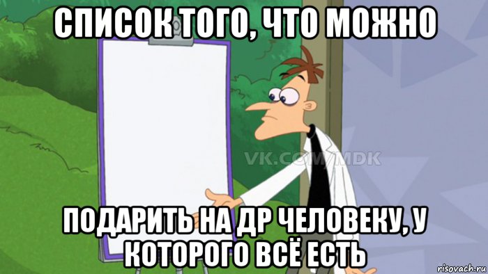 список того, что можно подарить на др человеку, у которого всё есть, Мем  Пустой список