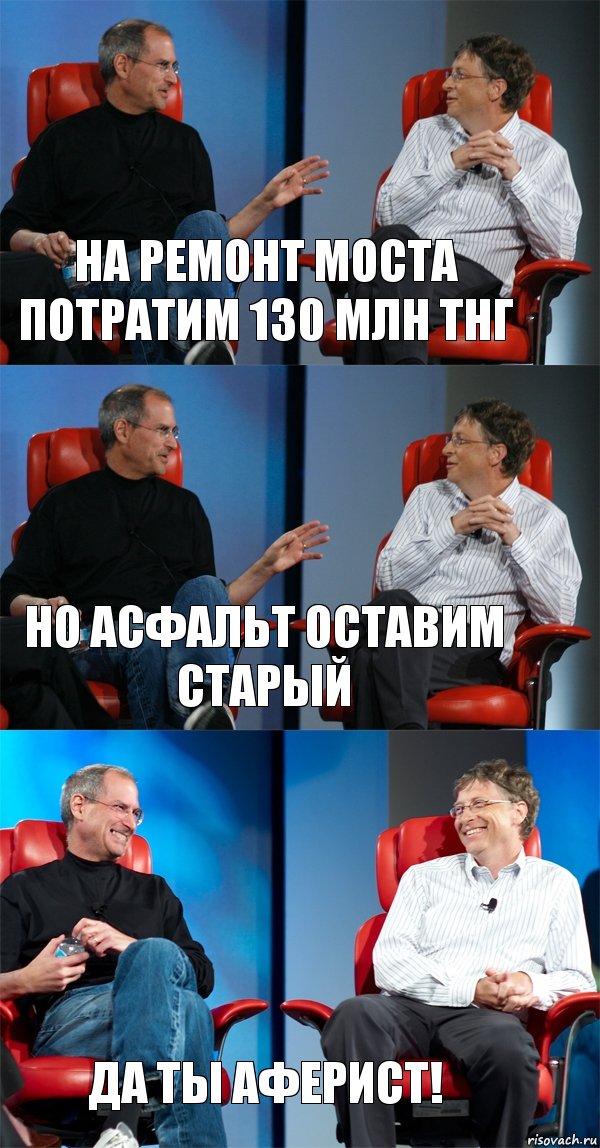 На ремонт моста потратим 130 млн тнг Но асфальт оставим старый Да ты аферист!, Комикс Стив Джобс и Билл Гейтс (3 зоны)