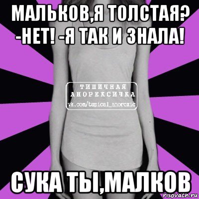 мальков,я толстая? -нет! -я так и знала! сука ты,малков, Мем Типичная анорексичка