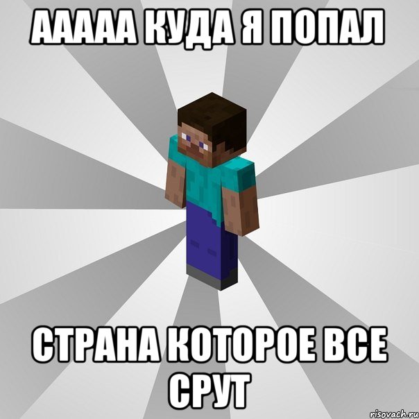 ААААА КУДА Я ПОПАЛ СТРАНА КОТОРОЕ ВСЕ СРУТ, Мем Типичный игрок Minecraft