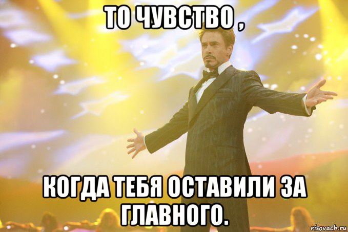 то чувство , когда тебя оставили за главного., Мем Тони Старк (Роберт Дауни младший)