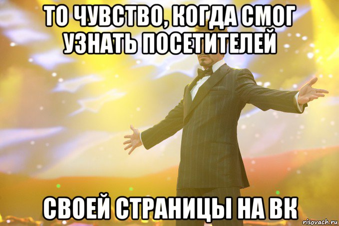 то чувство, когда смог узнать посетителей своей страницы на вк, Мем Тони Старк (Роберт Дауни младший)