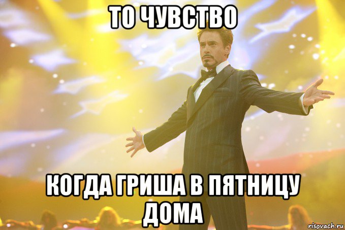 то чувство когда гриша в пятницу дома, Мем Тони Старк (Роберт Дауни младший)