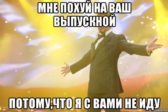 мне похуй на ваш выпускной потому,что я с вами не иду, Мем Тони Старк (Роберт Дауни младший)