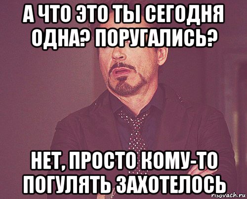 а что это ты сегодня одна? поругались? нет, просто кому-то погулять захотелось, Мем твое выражение лица