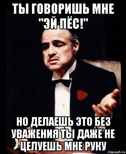 ты говоришь мне "эй пёс!" но делаешь это без уважения ты даже не целуешь мне руку, Мем ты делаешь это без уважения