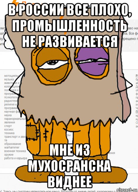 в россии все плохо, промышленность не развивается мне из мухосранска виднее, Мем Анонимная вата