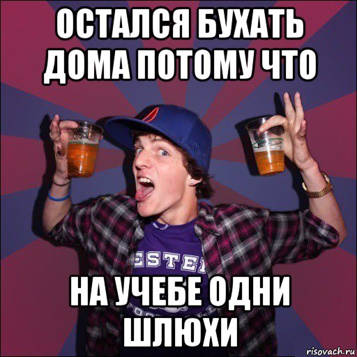 остался бухать дома потому что на учебе одни шлюхи, Мем Веселый студент