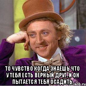  То чувство когда знаешь что у тебя есть верный друг, и он пытается тебя осадить., Мем Ну давай расскажи (Вилли Вонка)