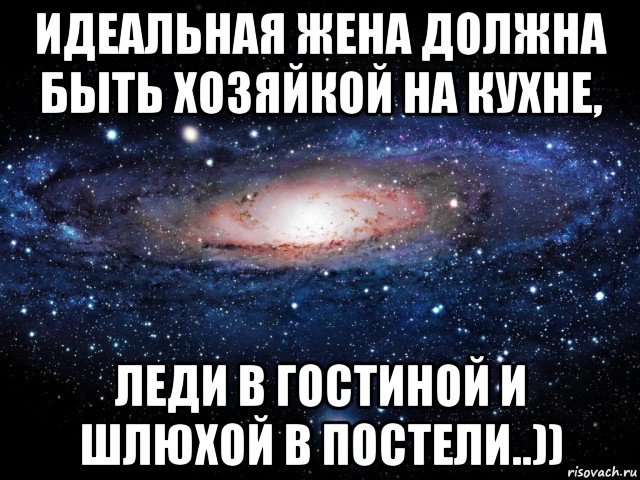 идеальная жена должна быть хозяйкой на кухне, леди в гостиной и шлюхой в постели..)), Мем Вселенная