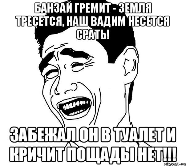 Банзай гремит - земля тресется, Наш Вадим несется срать! Забежал он в туалет и кричит пощады НЕТ!!!, Мем Яо минг