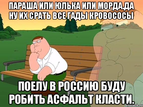 Параша или юлька или морда.да ну их срать все гады кровососы Поелу в россию буду робить асфальт класти., Мем Задумчивый Гриффин